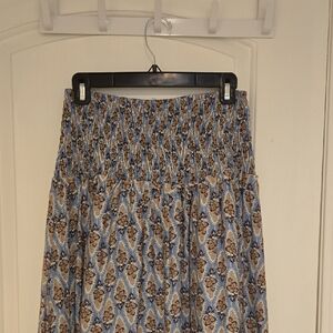 Blu Pepper A-Line Skirt with Blue and Brown Design